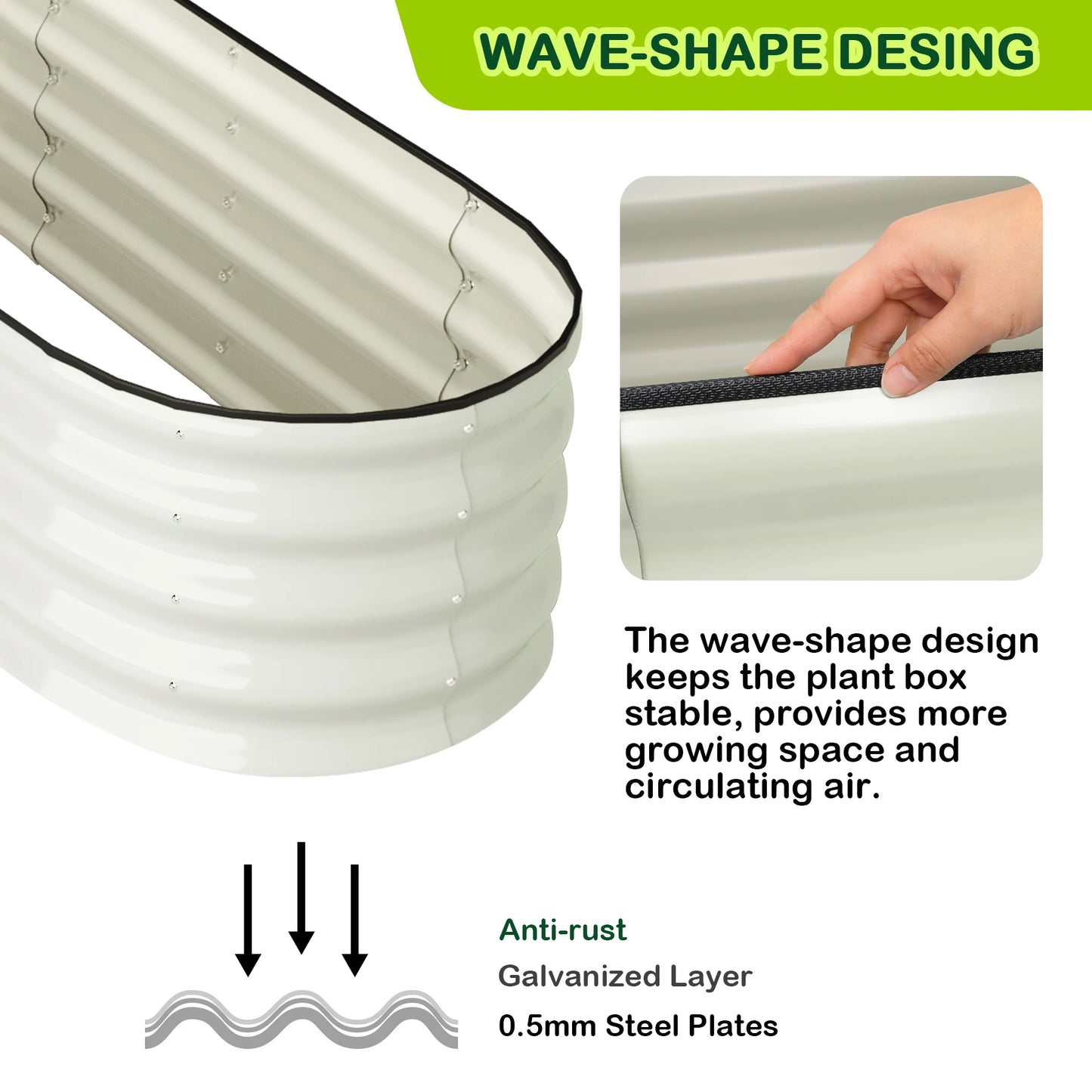 HiMISS Oval Galvanized Raised Garden Bed Set With Open End Base Planters
