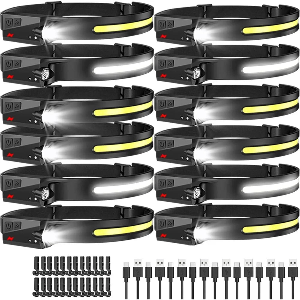 12Pack LED Rechargeable Headlamp, 1200-Lumen IPX5 Waterproof Adult Headlamp, 230° Wide Beam, 6 Modes