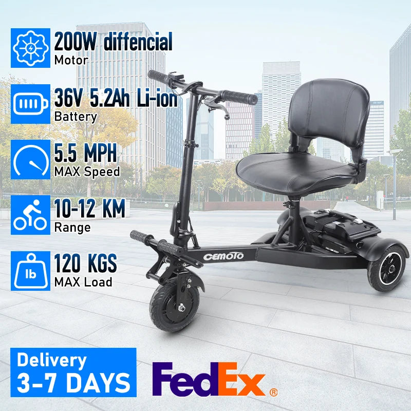 Aluminum Li battery 3-Wheel Foldable Scooter,Lightweight Li-ion E scooter,electric mobility scooter for elderly man or woman