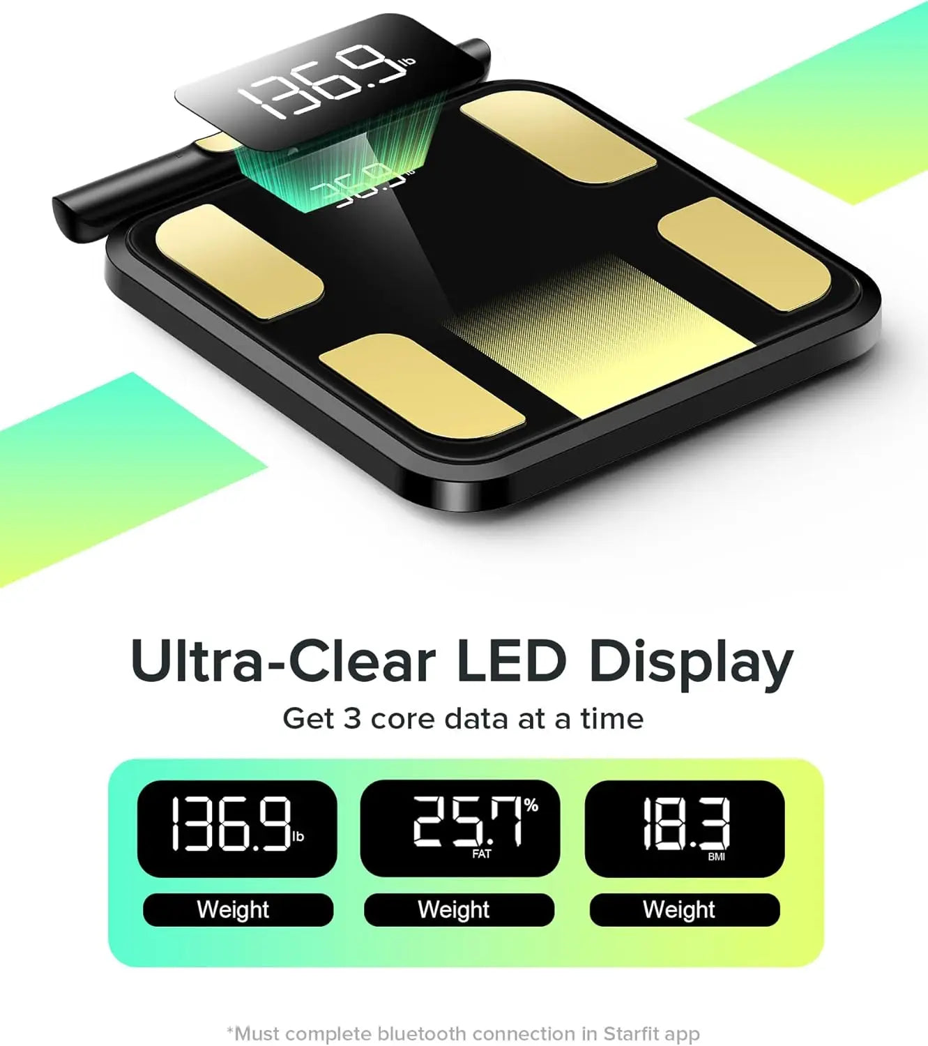 Smart Body Scale with 8 Electrodes, Measures BMI & Muscle Mass, High-Accuracy Monitor with App Connectivity