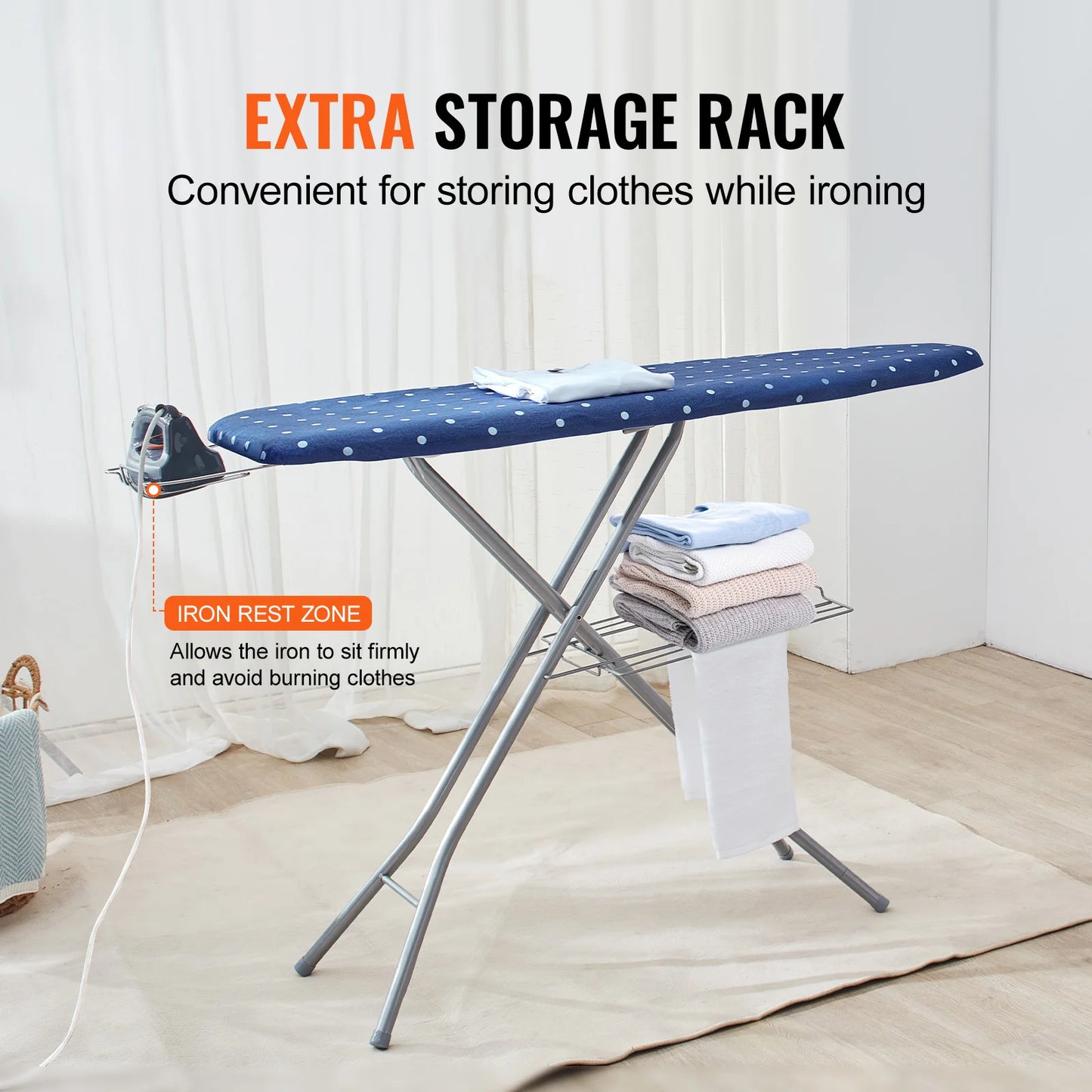 Foldable Height Adjustable Ironing Board With Removable Washable Cover