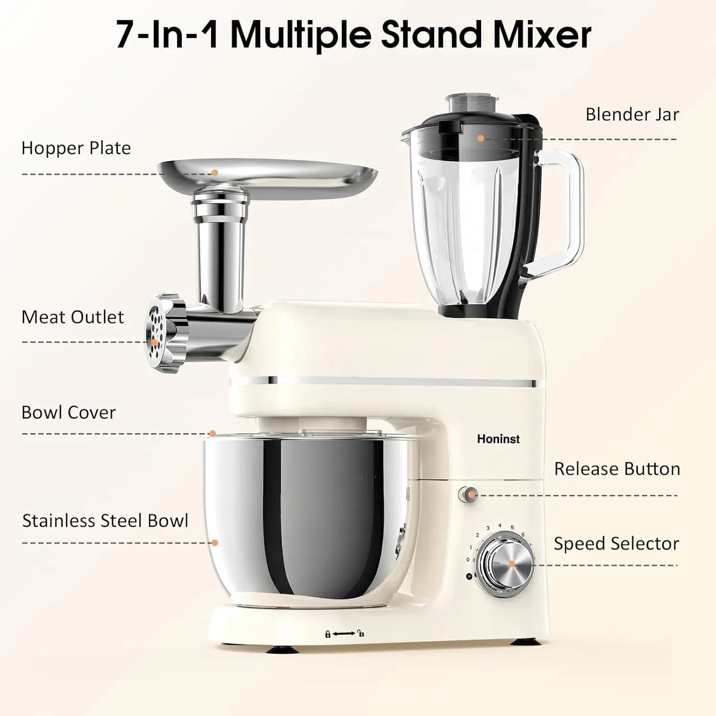 7-In-1 Kitchen Mixer With Blender Meat Grinder And Dough Hook