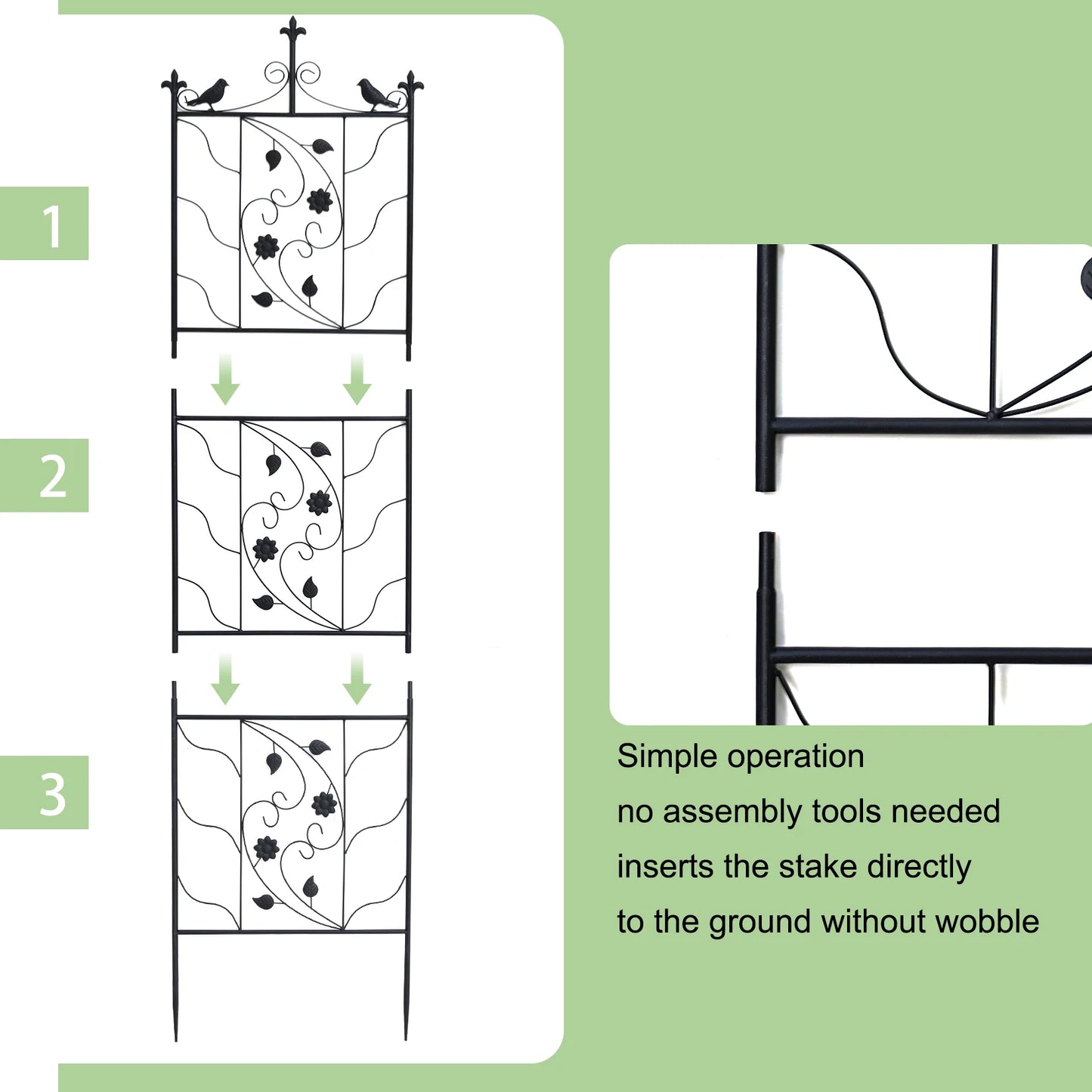2x Tall Thick Metal Garden Trellis Bird Leaf Grid Panel