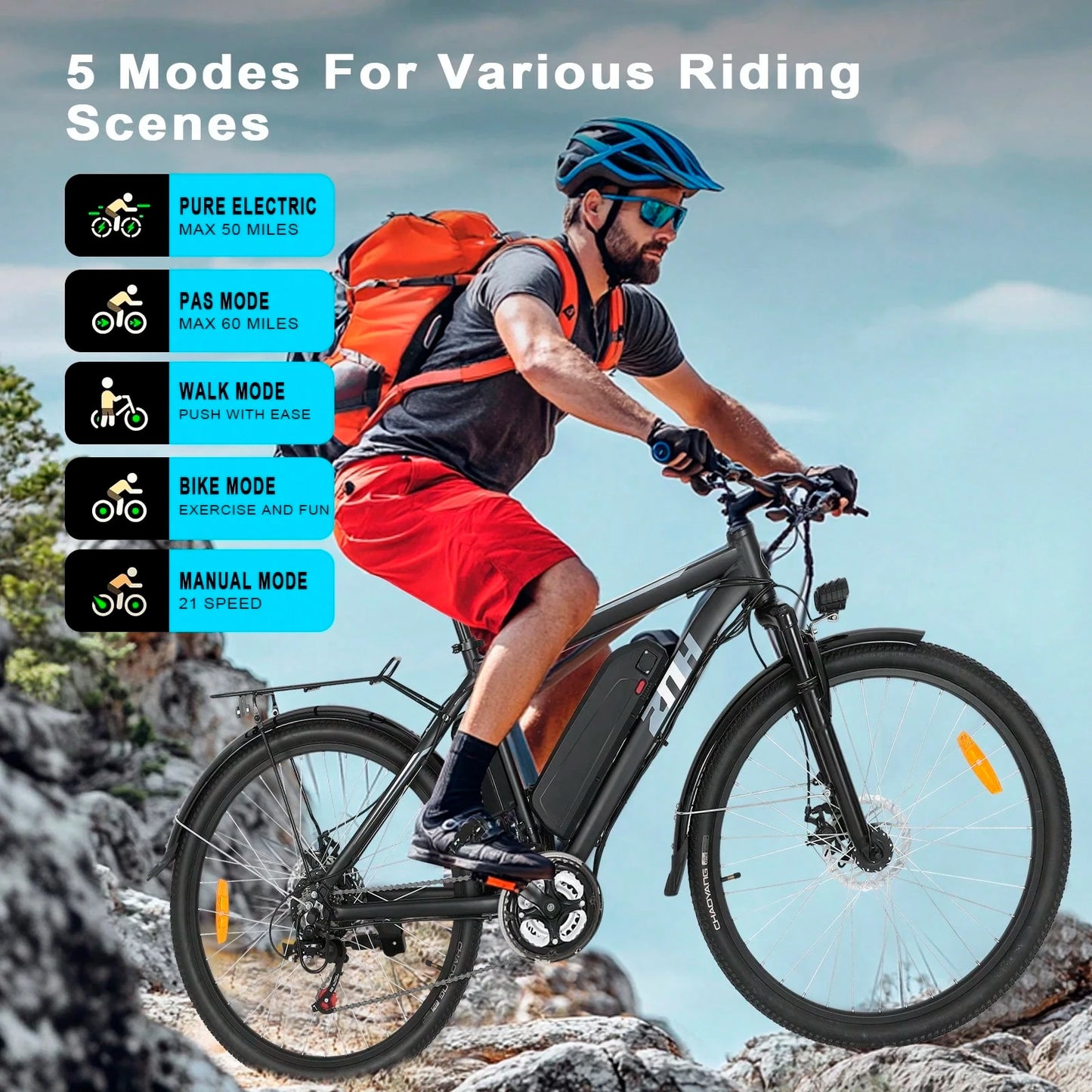 ZNH Electric Bicycle Peak 1000W For Adult, 48V13AH Battery Extended Life, 26" Tire 20 MPH Eletric Mountain Bicycle, Professional