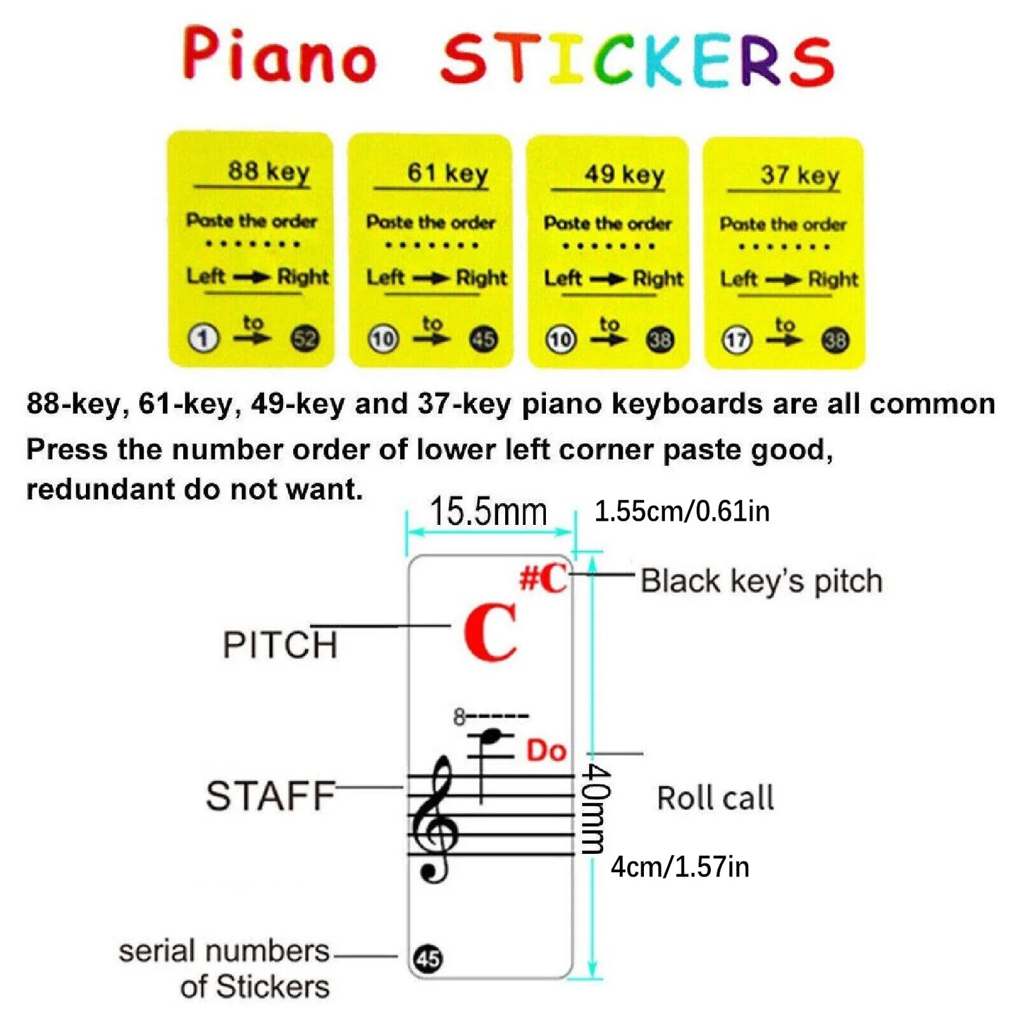 Universal Piano Learning Keyboard Sticker 37 49 61 88 Keys