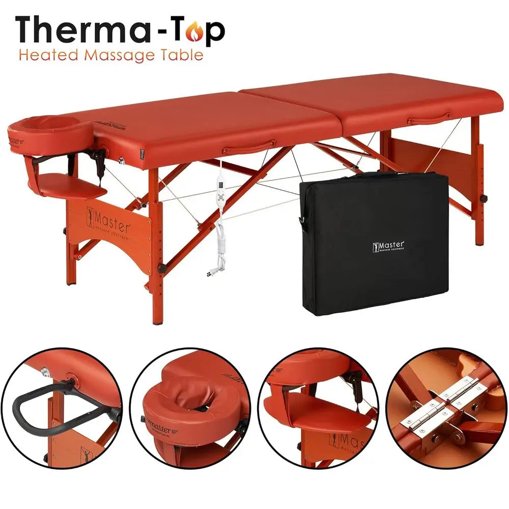 Portable 28 Heated Massage Table Kit with Adjustable Therma-Top, Cinnamon, for Tattoos & Lashes