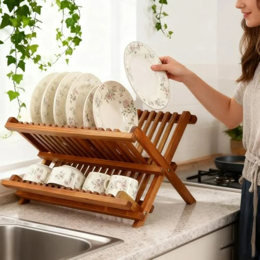 Dish Drainer Rack Collapsible 2 Tier Foldable Kitchen Organizer