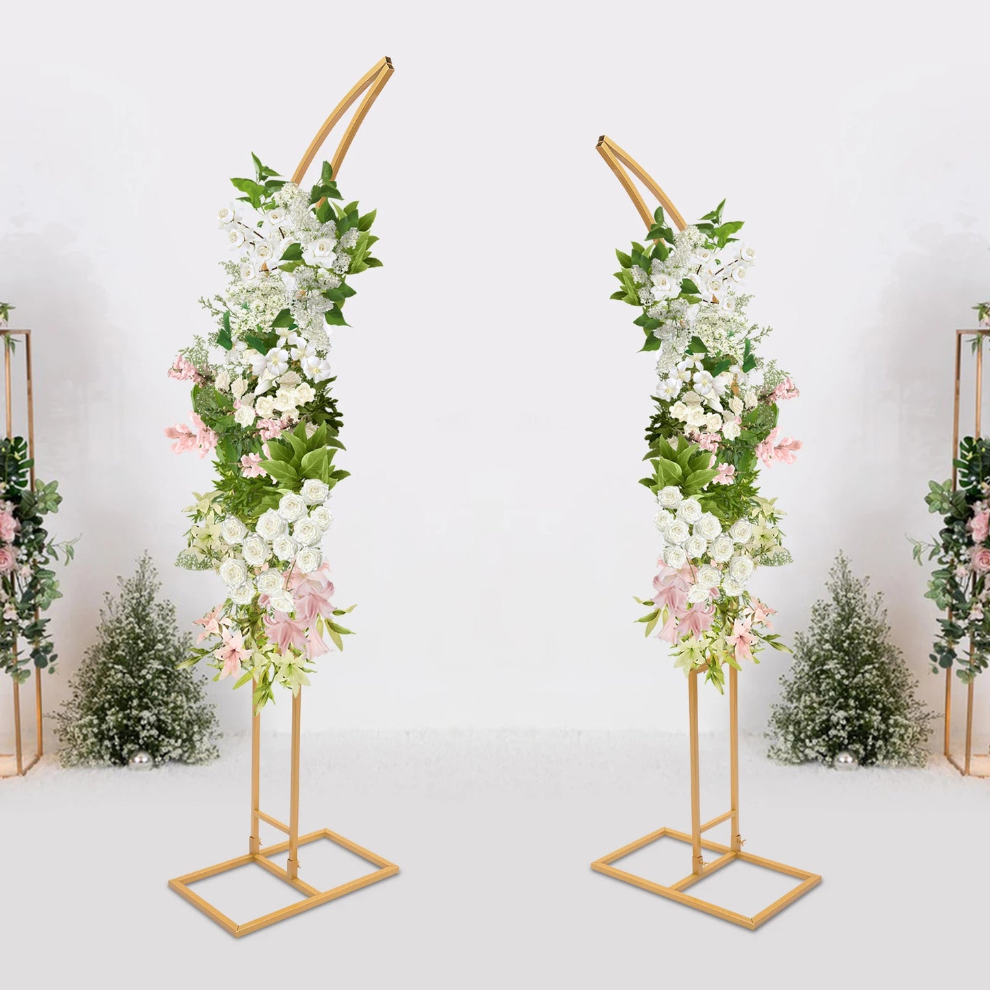 Two Elegant Arched Wedding Backdrop Stands For Ceremony Decor