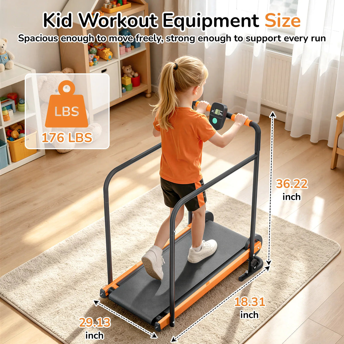 Akluer Non Electric Kids Walking Pad Treadmill With Padded Rails