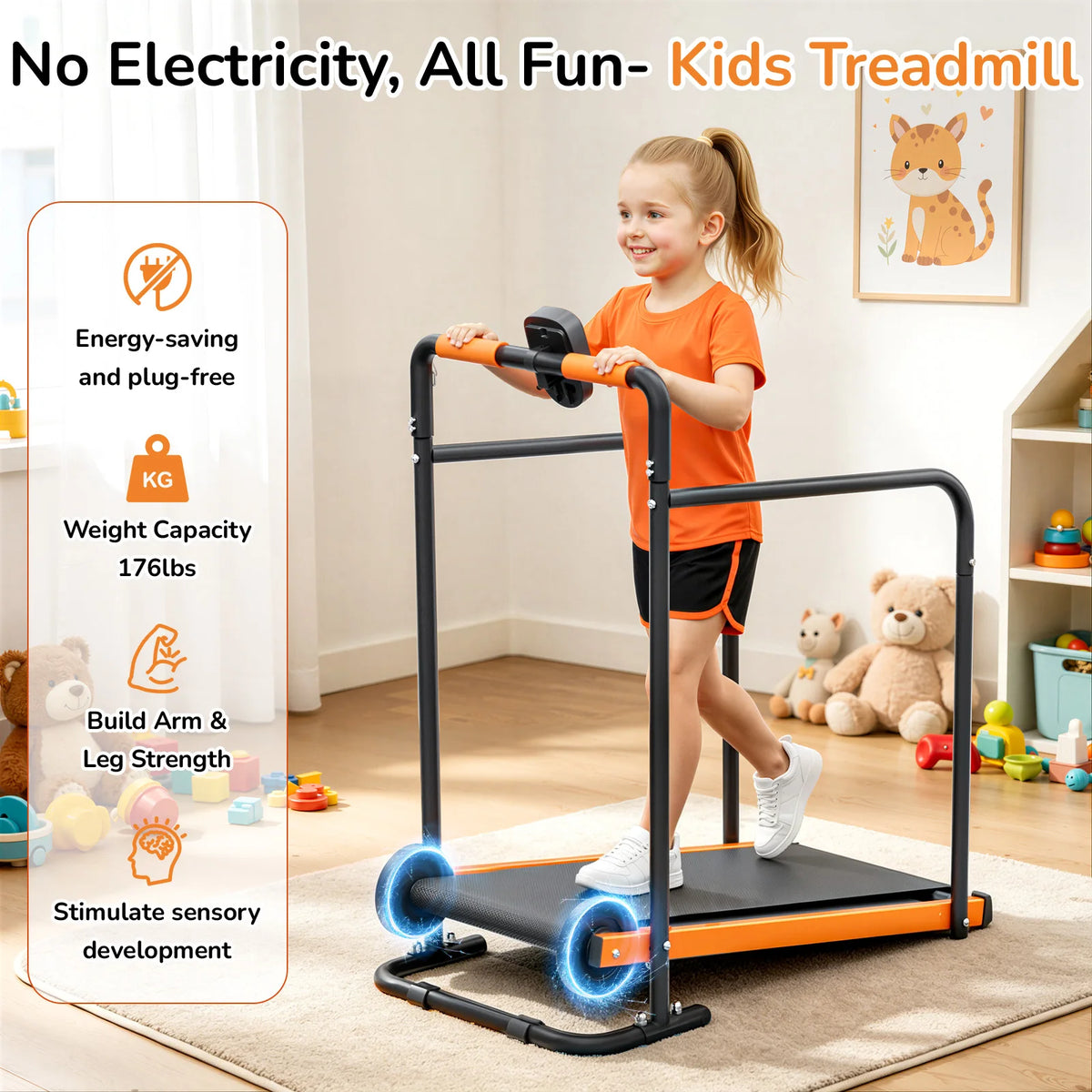 Akluer Non Electric Kids Walking Pad Treadmill With Padded Rails