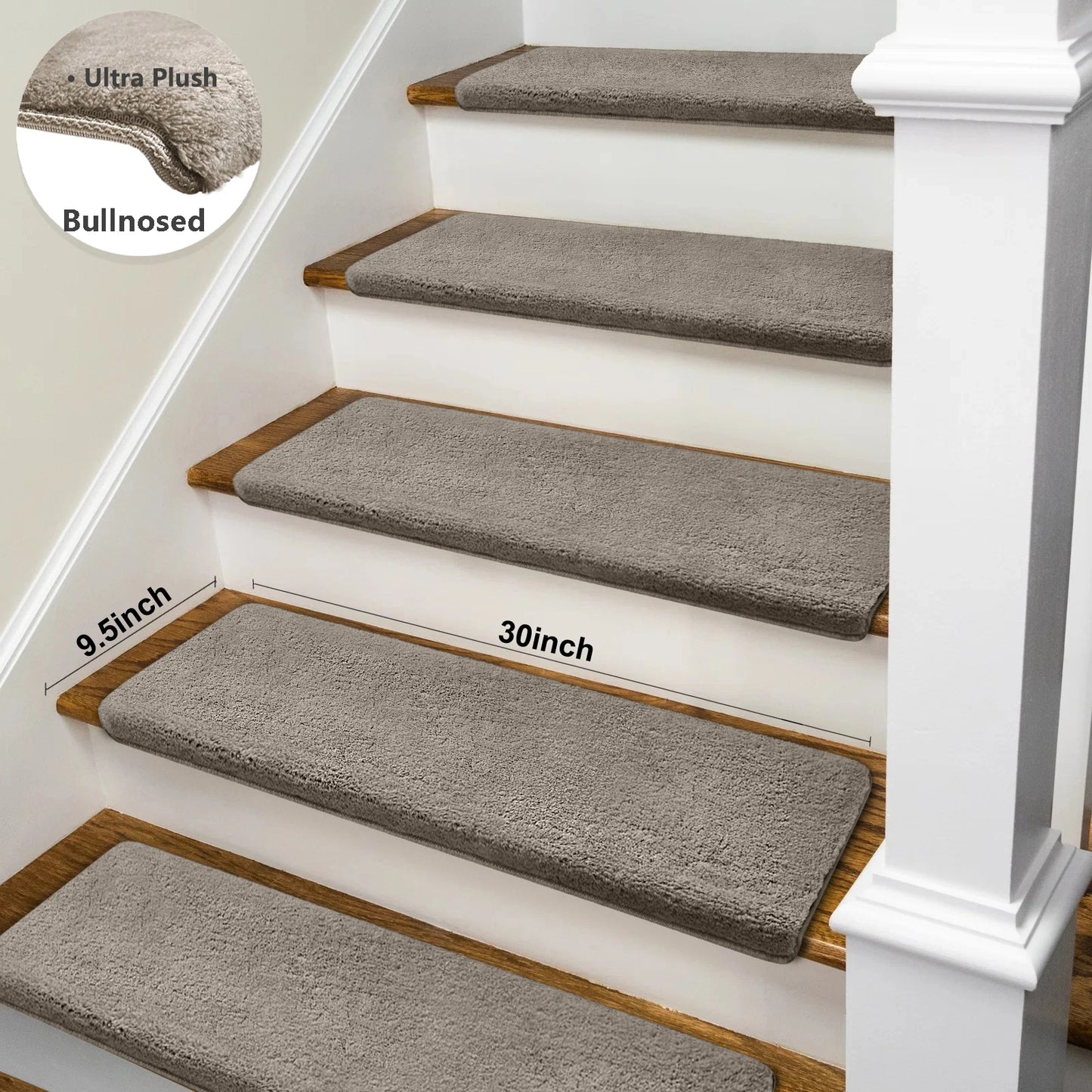 Bullnose Non Slip Stair Treads Ultra Plush Peel and Stick