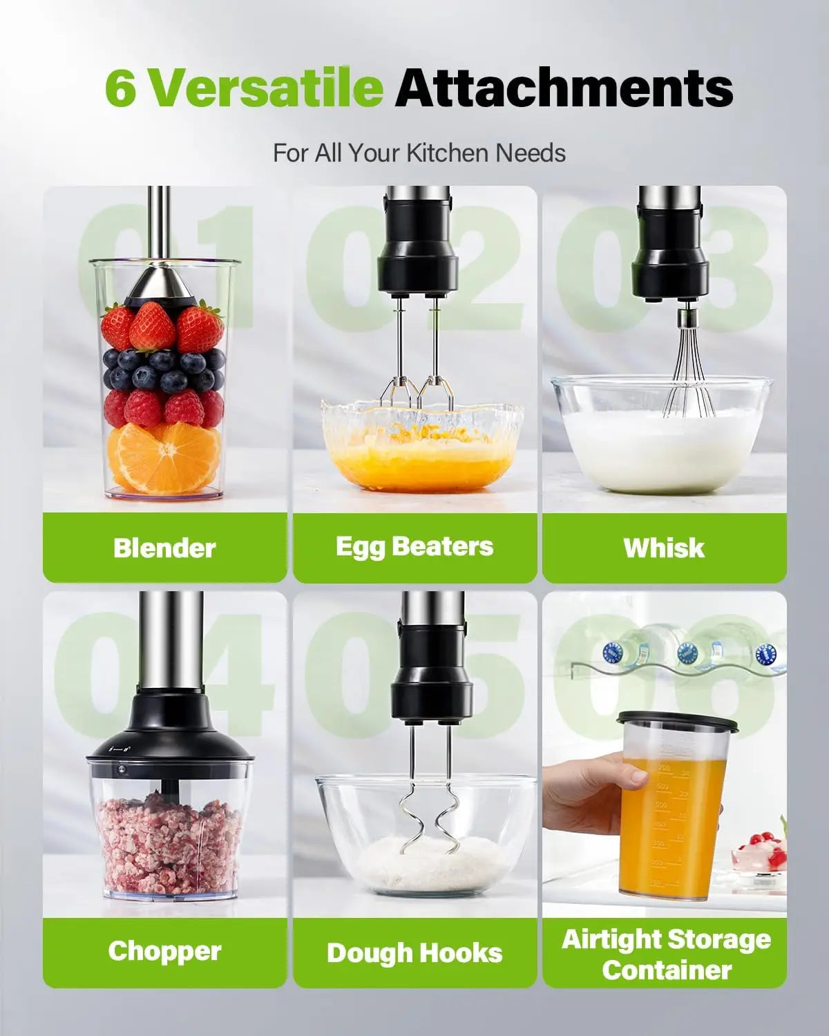 6-in-1 1000W Immersion Blender With Whisk And Chopper 20 Speeds