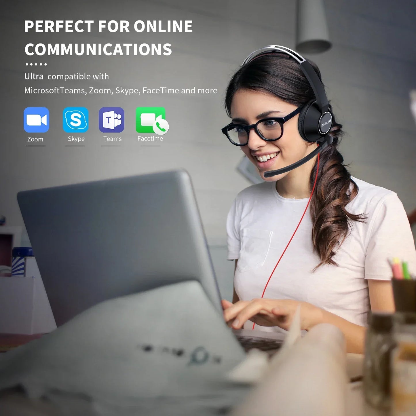 BINNUNE Wired Headset With Microphone For Laptop And PC Noise Canceling