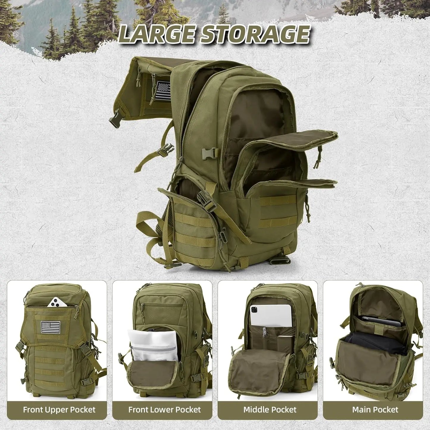 XMSJ Tactical Backpack With Molle System And Water Resistant