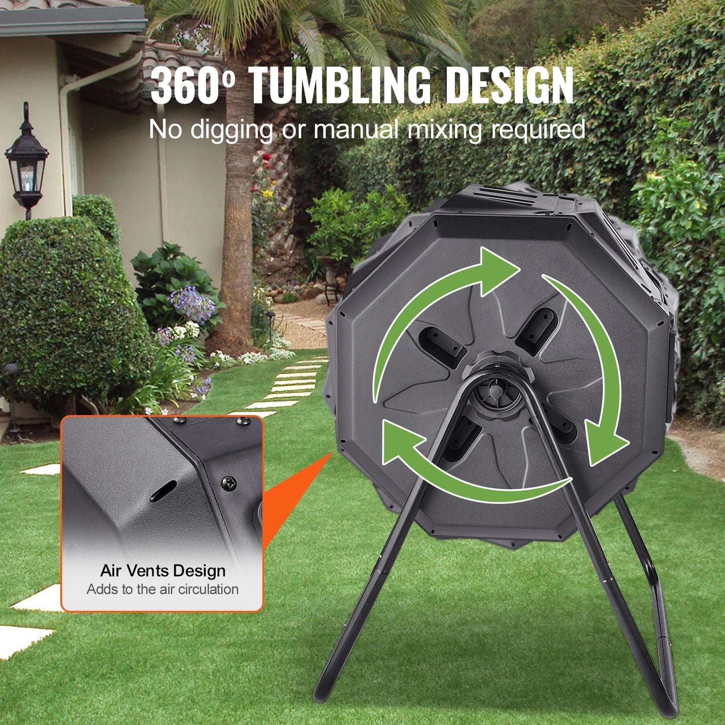 Dual Chamber Compost Tumbler Bin BPA Free For Outdoor Garden