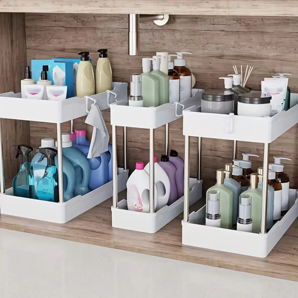 Under Sink Organizer Set 3pc For Bathroom Kitchen Cosmetics Storage