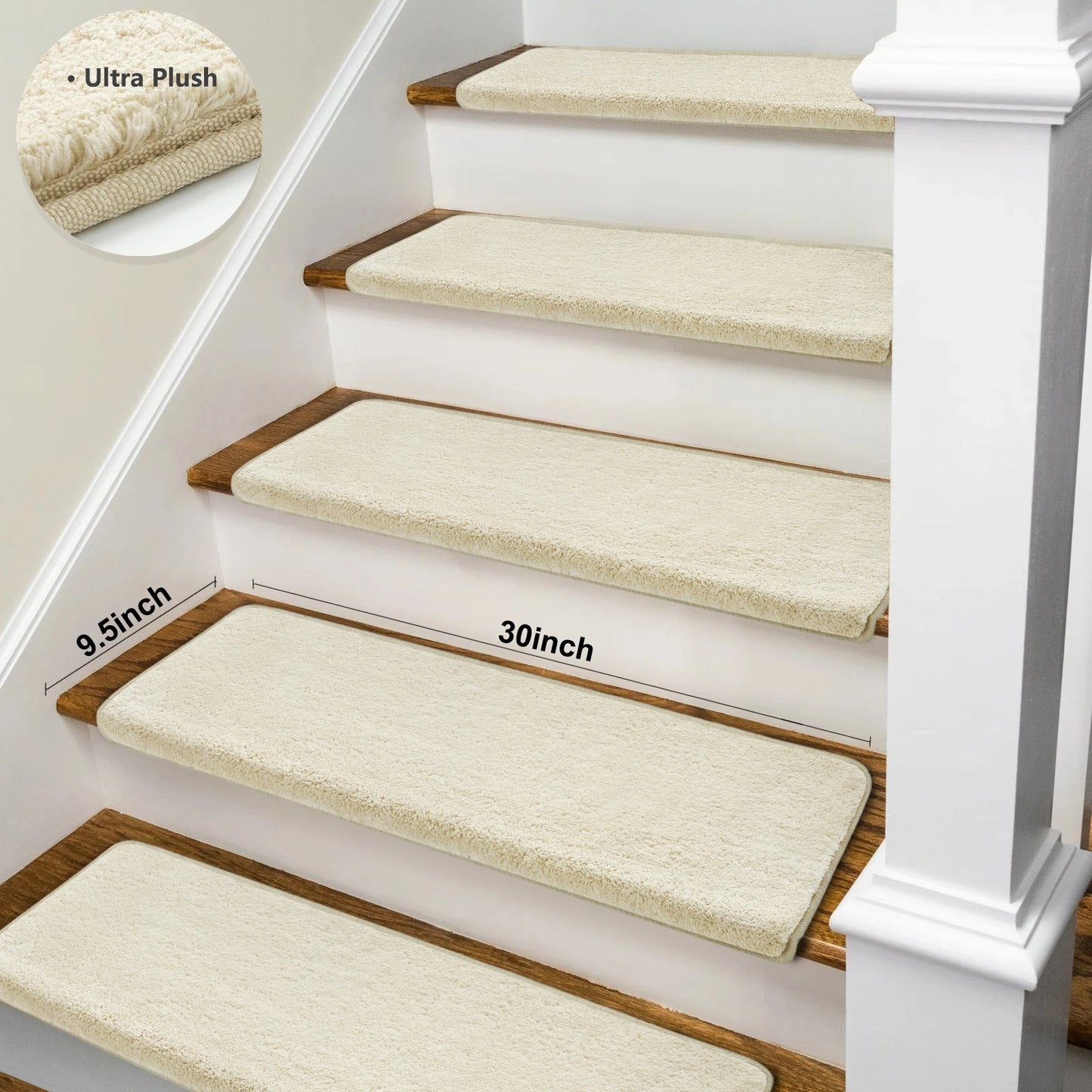Bullnose Non Slip Stair Treads Ultra Plush Peel and Stick