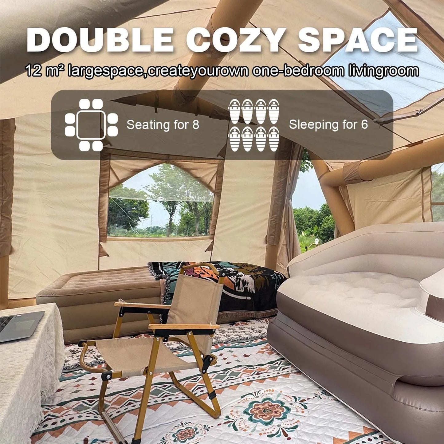 SENLEETO Inflatable Cabin Tent For Camping With Quick Setup