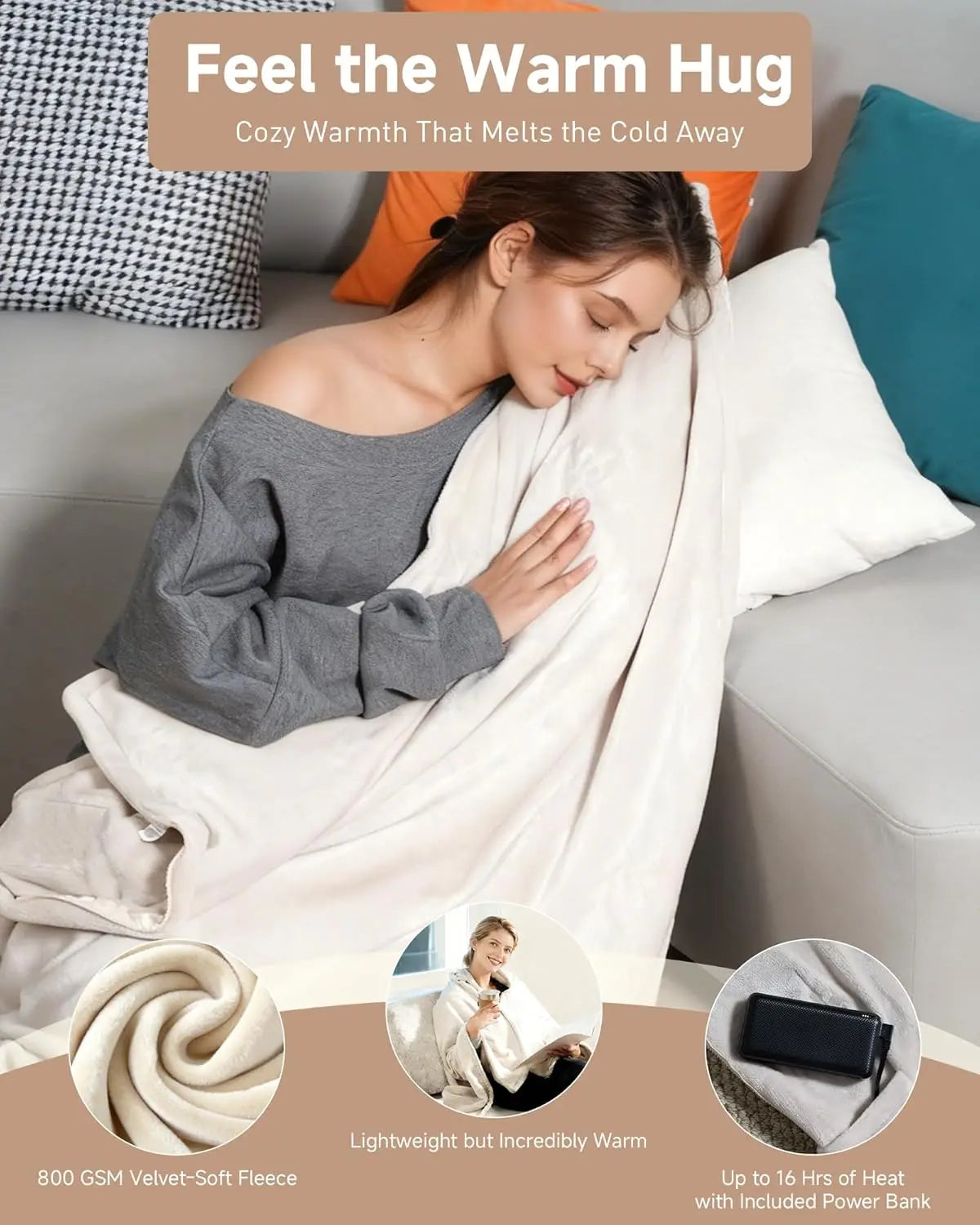 USB Heated Blanket With Hood 9 Heating Zones Power Bank