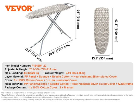 Foldable Height Adjustable Ironing Board With Removable Washable Cover