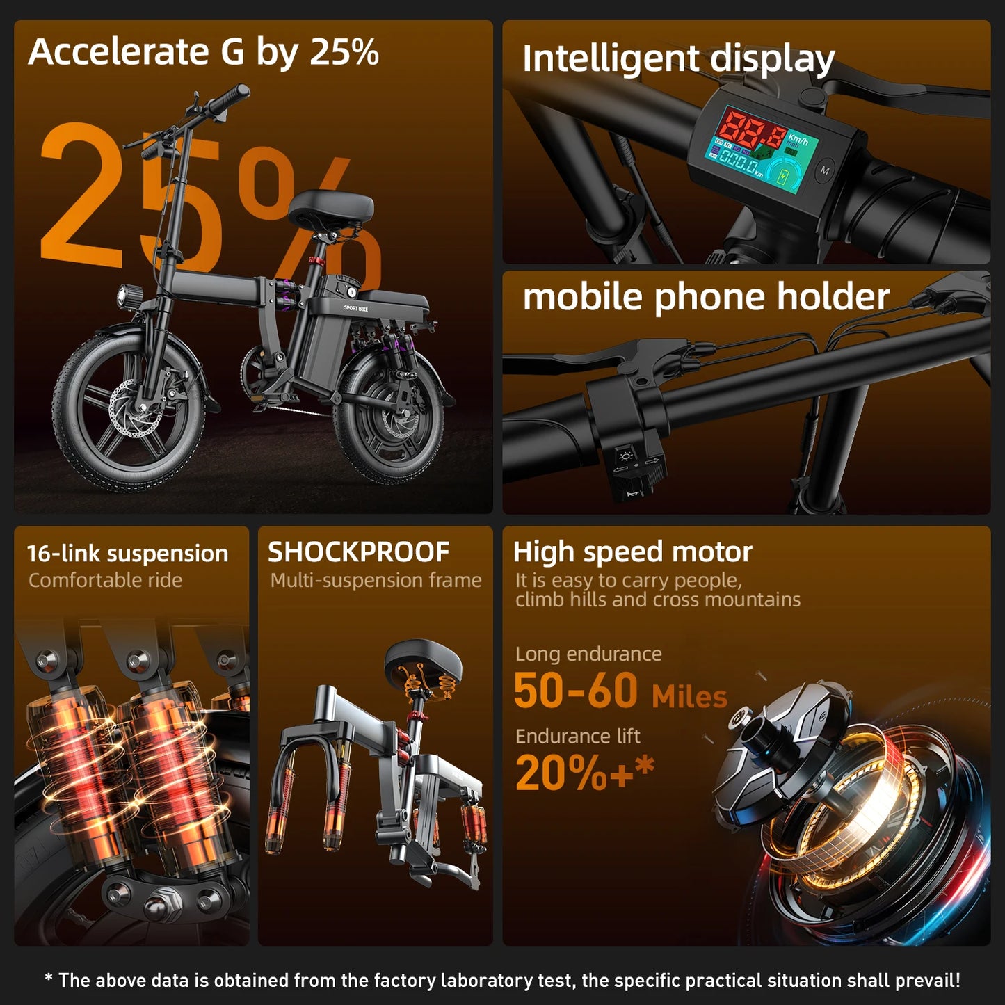 Toofly 1000W Electric Bike 16 Inch 48V 20Ah Lithium Battery Powerful Speed E-Bike City Commuting Bicycle Adult Unisex