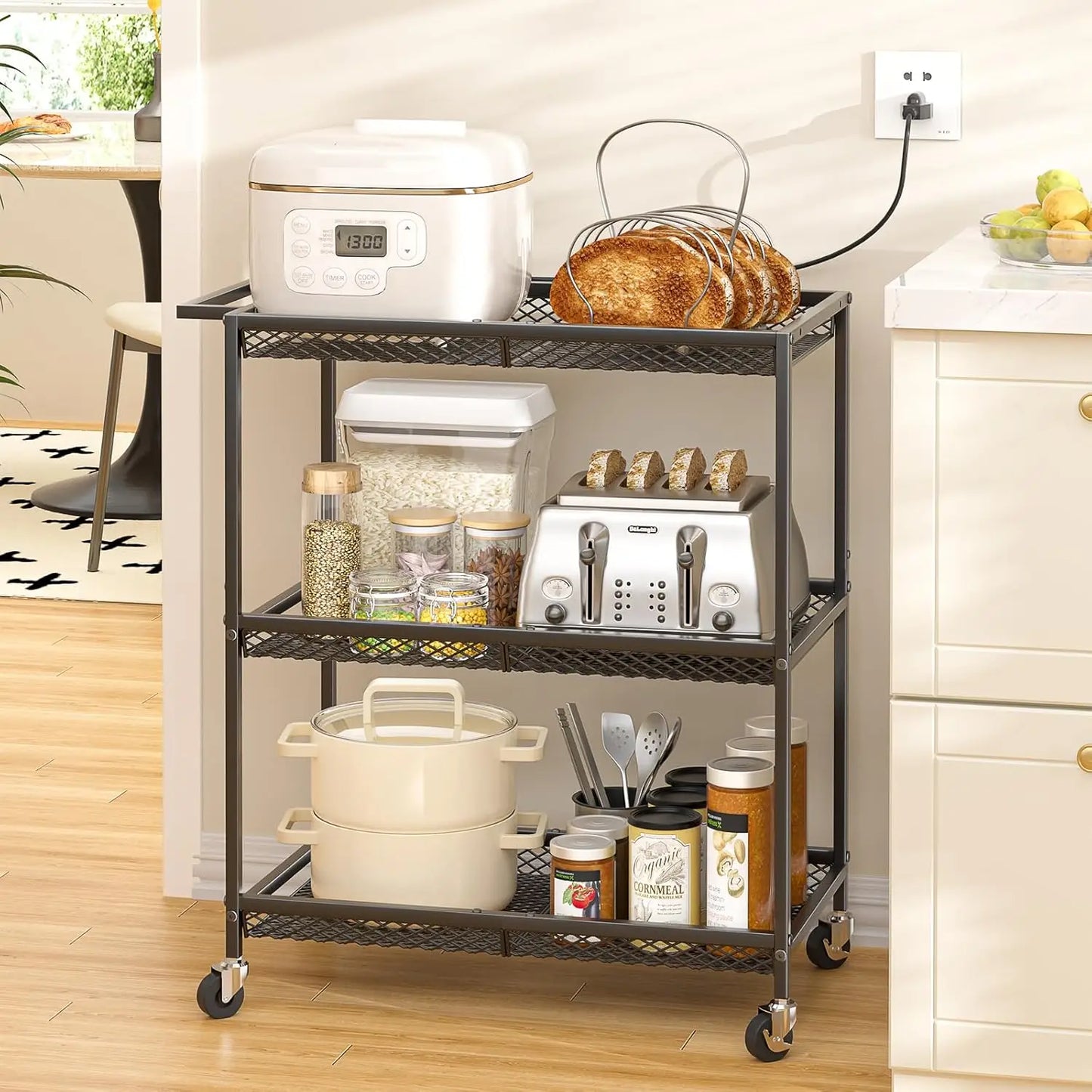 Heavy-Duty 3-Tier Rolling Utility Cart With Locking Wheels