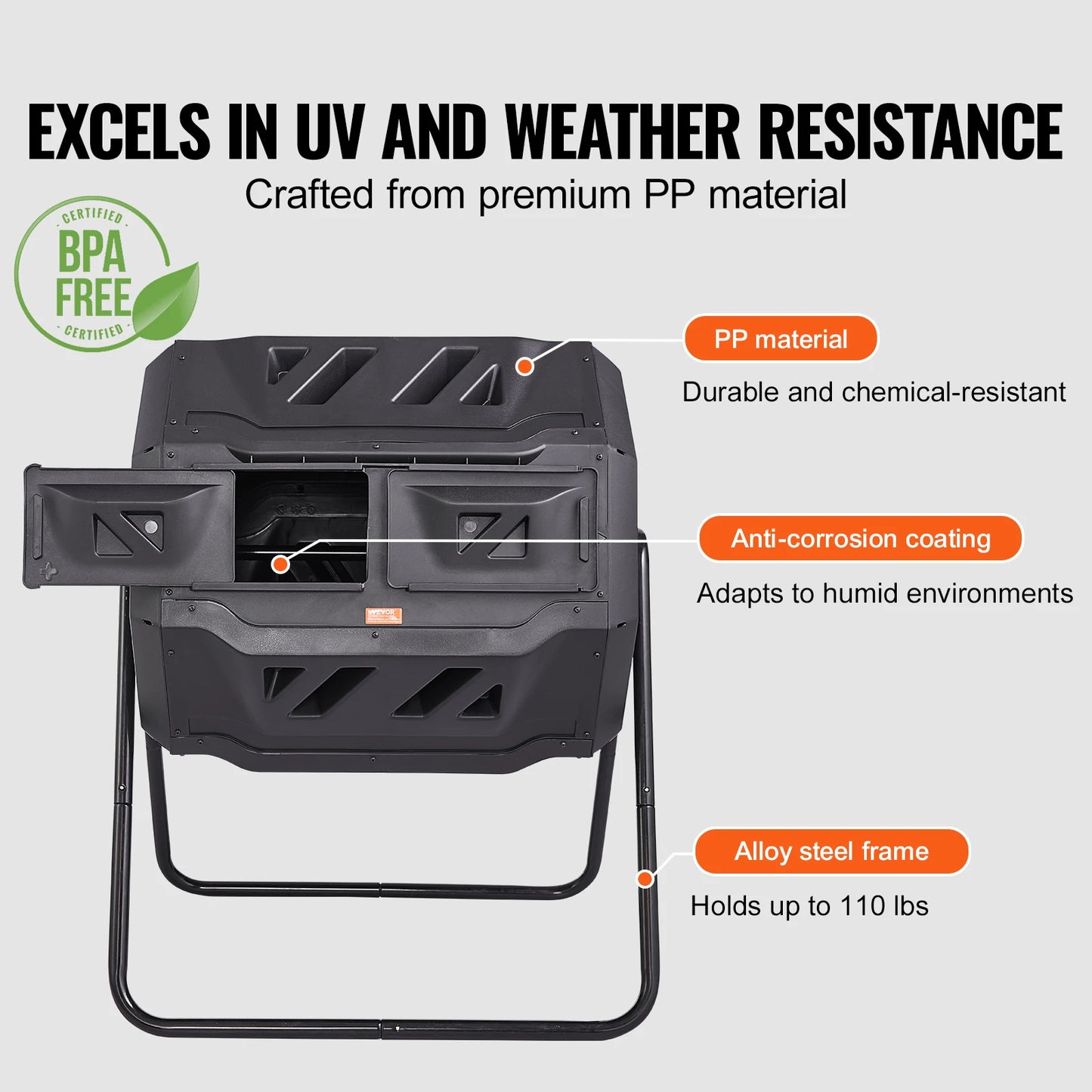 Dual Chamber Compost Tumbler Bin BPA Free For Outdoor Garden