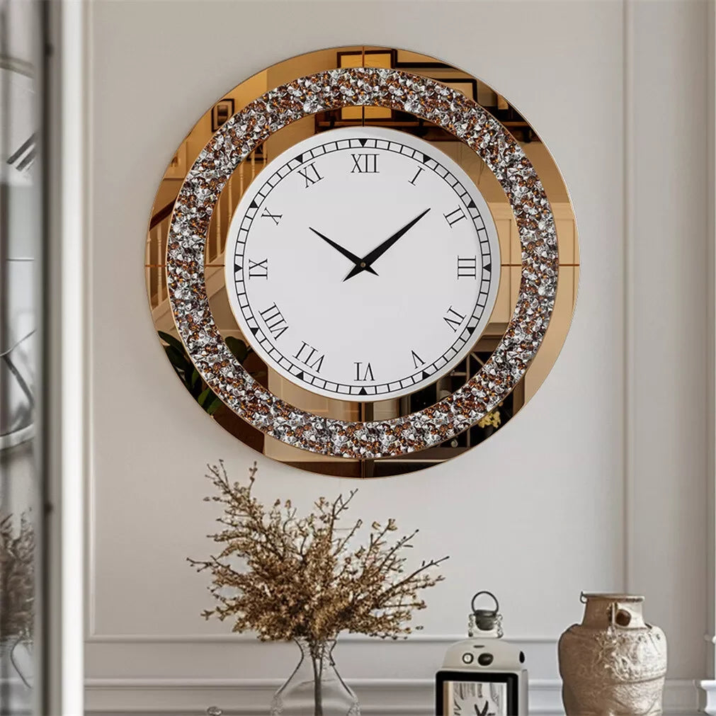 LUVODI Modern 3D Crystal Wall Clock With Roman Numerals